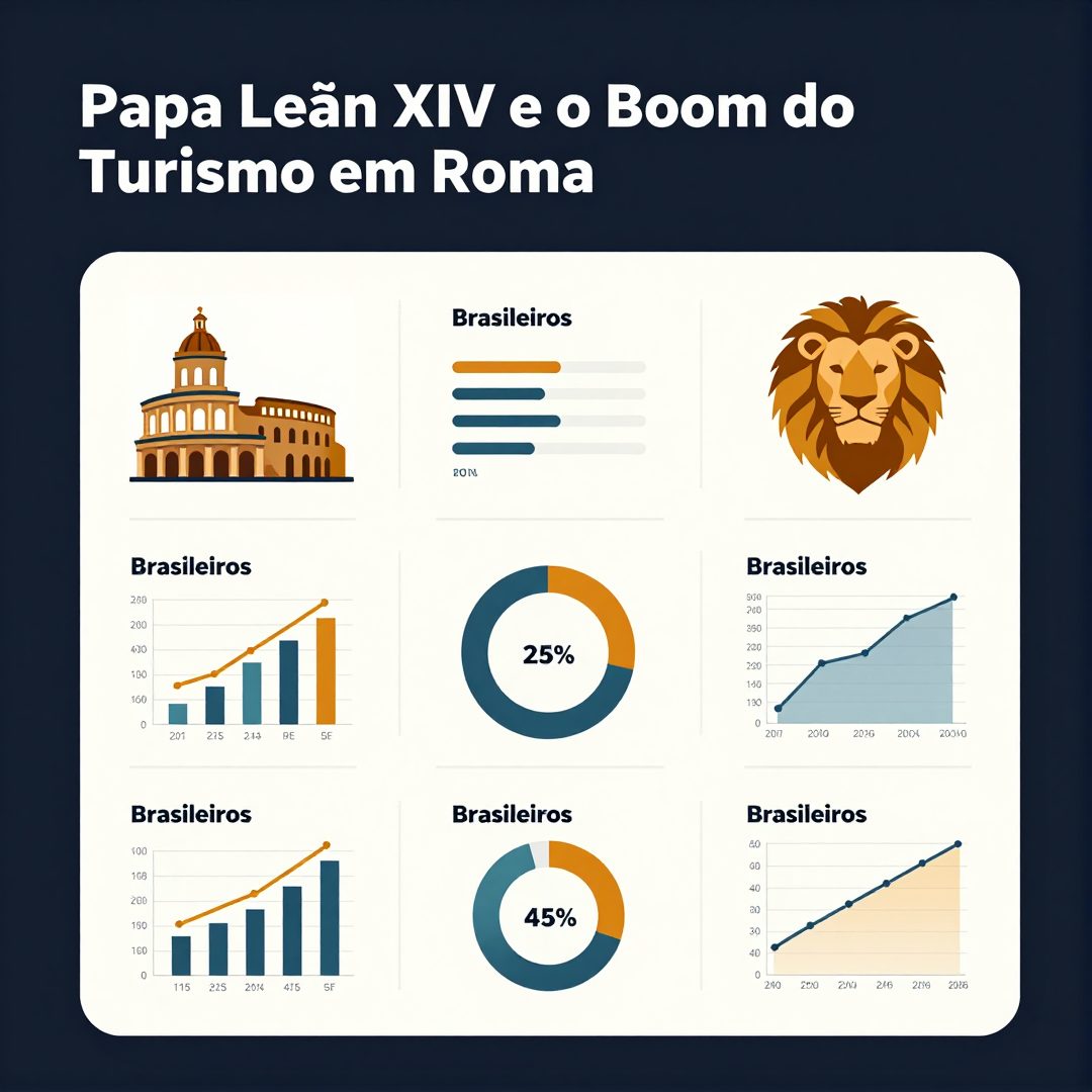 Infográfico - Papa Leão XIV e o Boom do Turismo em Roma: Brasileiros Correm para as Peregrinações