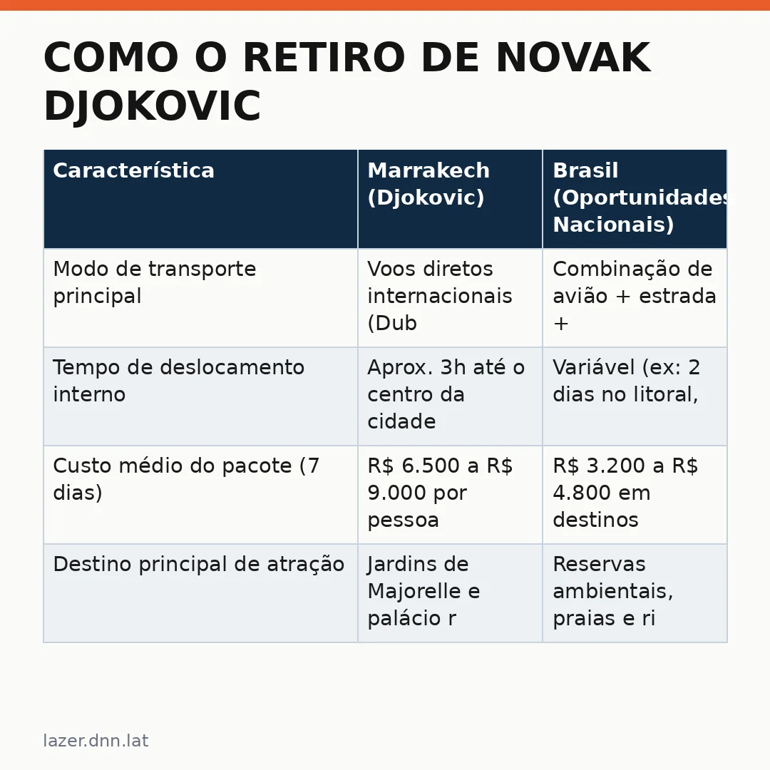 Infográfico - Como o retiro de Novak Djokovic em Marrakech inspira destinos de esportes e wellness no Brasil