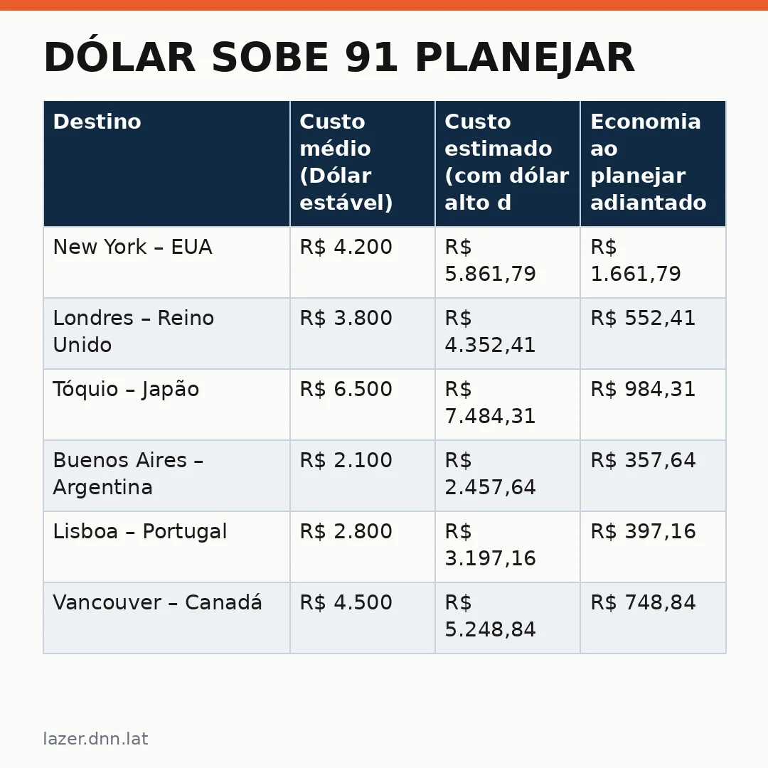 Infográfico - Dólar sobe 91 planejar: guia completo para viagens internacionais com segurança em tempos de volatilidade cambial