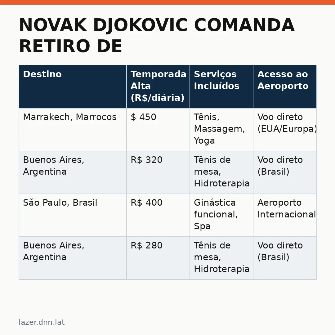 Infográfico - Novak Djokovic comanda retiro de wellness: aprenda com o exemplo em Marrakech e planeje seu T4 Reti ro ter no Brasil