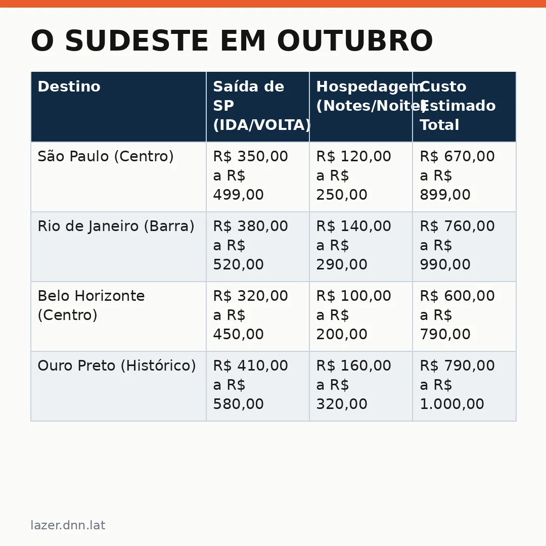 Infográfico - O Sudeste em Outubro: Passagens Baratas para um Feriado Perfeito