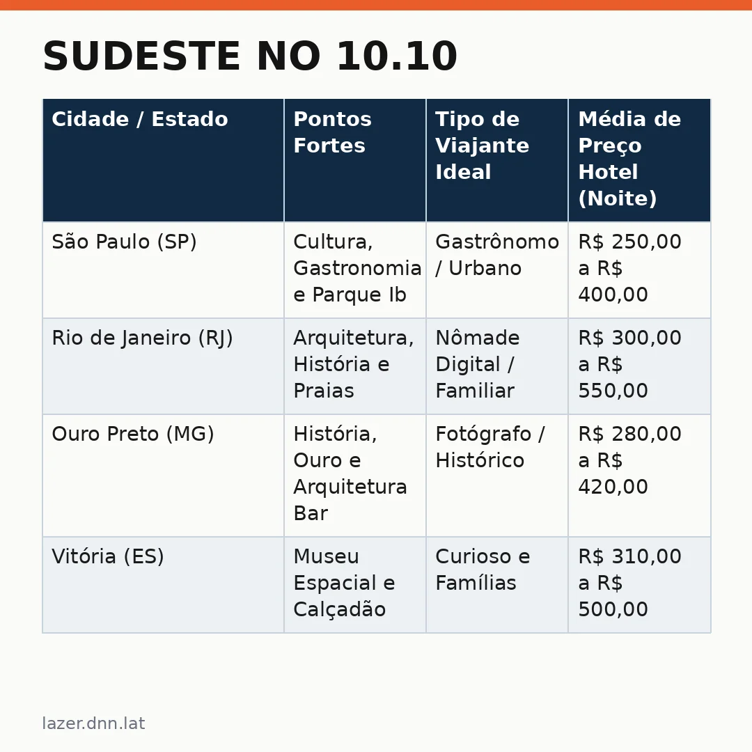 Infográfico - Sudeste no 10.10: Passagens para São Paulo, Rio, Minas e Espírito Santo a partir de R$ 290