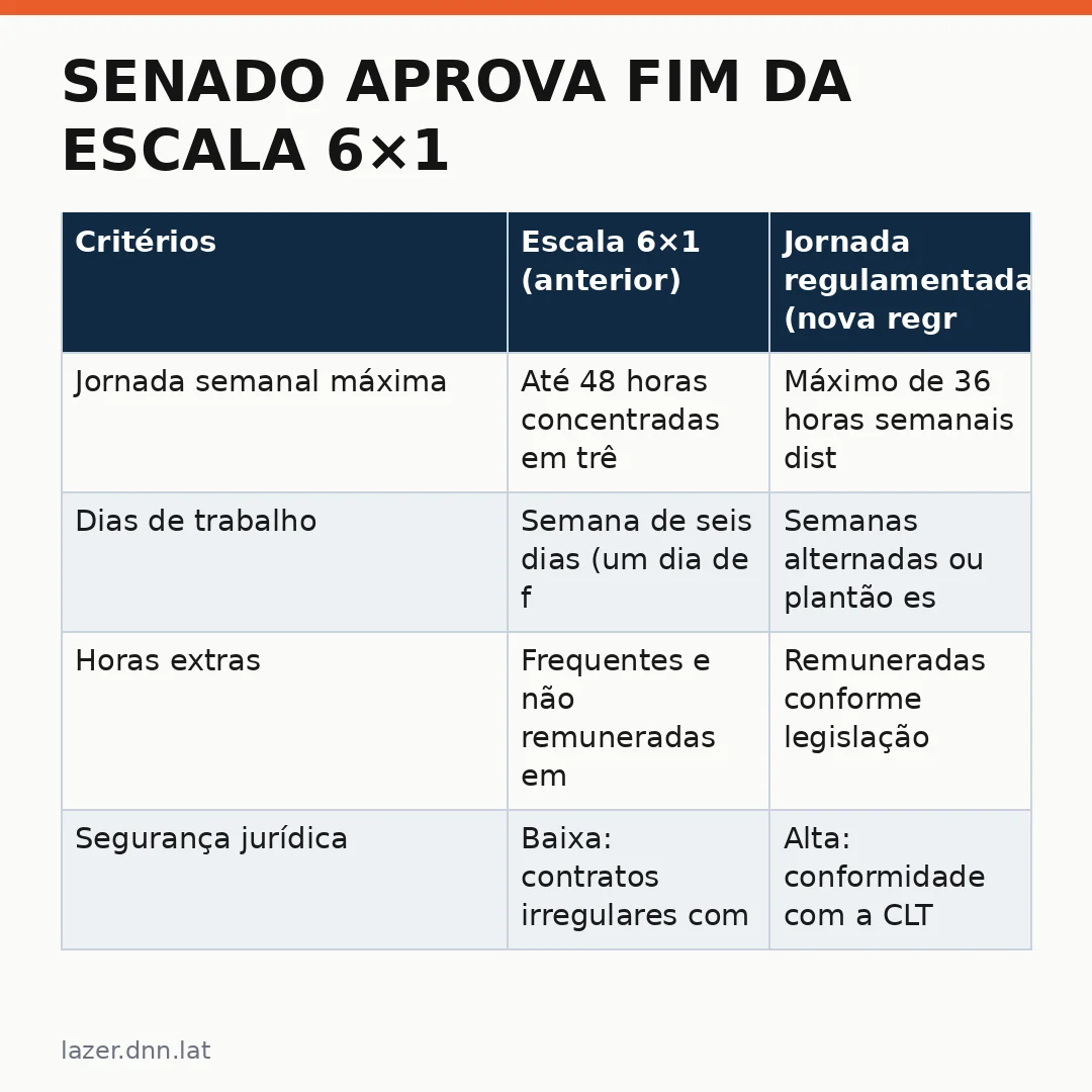 Infográfico - Senado aprova fim da escala 6×1: novas vagas em hotelaria surgem para recepcionistas, hotel managers e equipes operacion