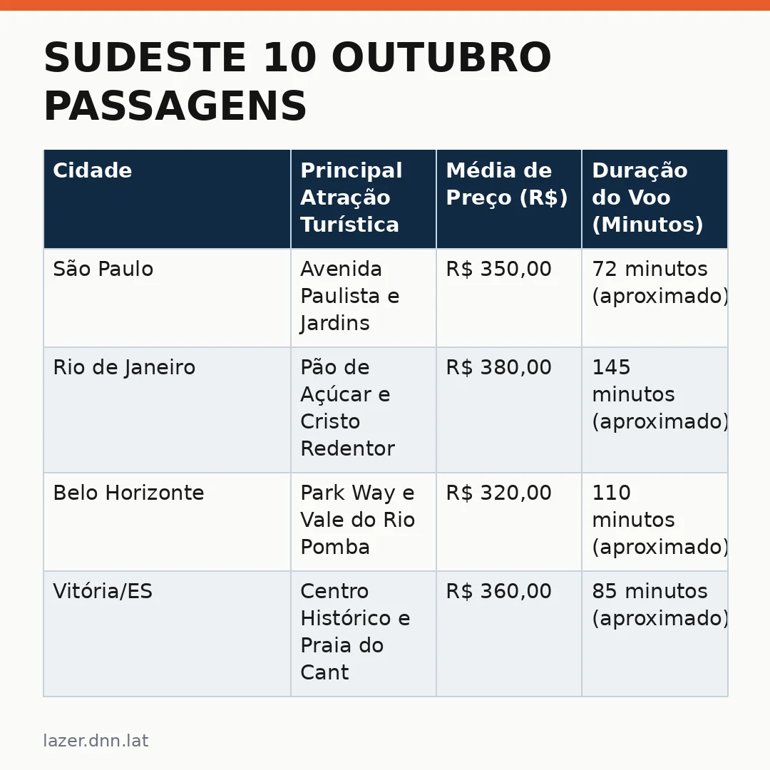 Infográfico - Sudeste 10 Outubro Passagens: Oportunidade para viajar pelo Brasil com descontos reais